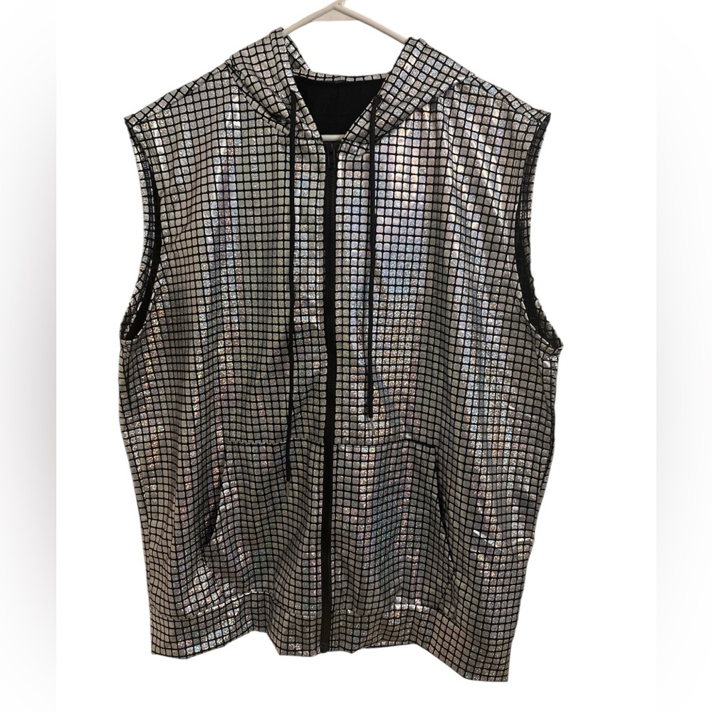 Men's XXL Silver/Disco Hooded Zip Up Vest